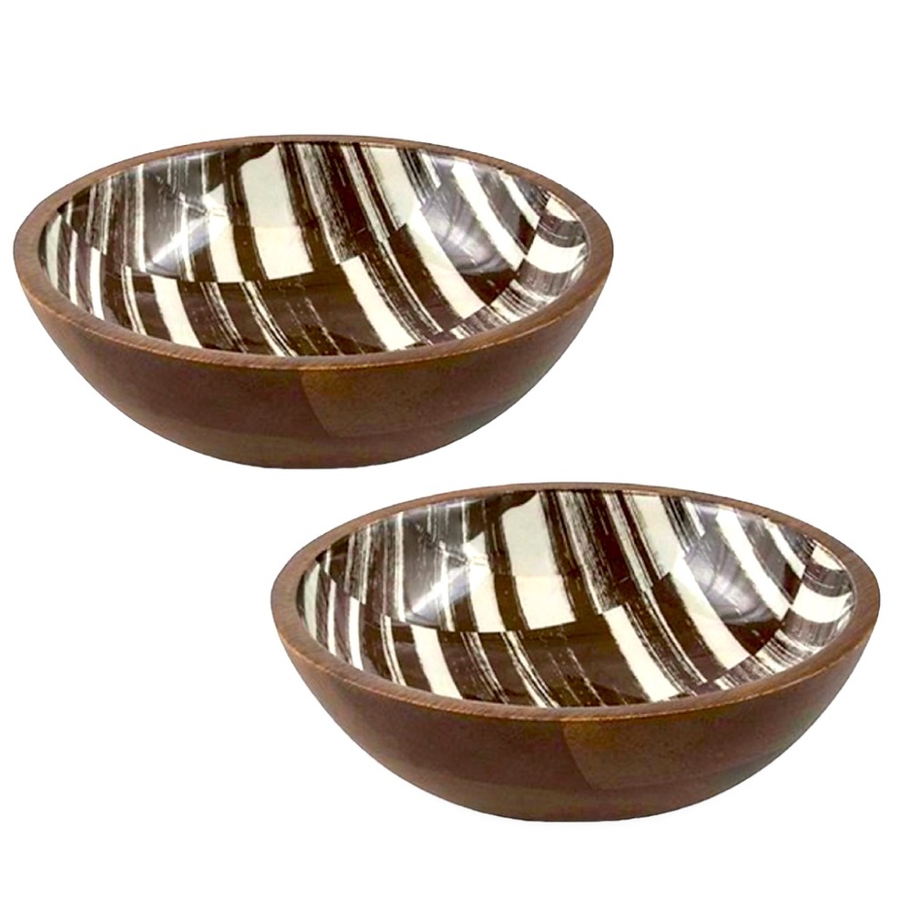 Floor 9 • Salad Bowls Harvest Collection • Abstract Block Design • Mango Wood